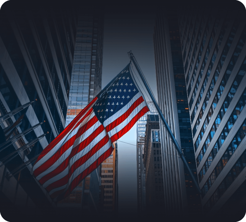 US Flag in Between Skyscrapers